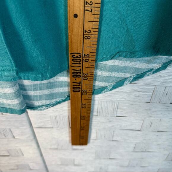 Chico’s Button Down Shirt-Tunic teal and white striped back coastal grandma - Picture 7 of 9